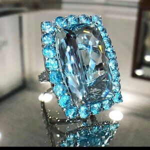 🌸 Refine Thin Super Large Pure Light Blue Zircon Rings for Women, MARR92…